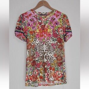 JOHNNY WAS Wild Garden Puff Sleeve Knit Tee Size S Womens